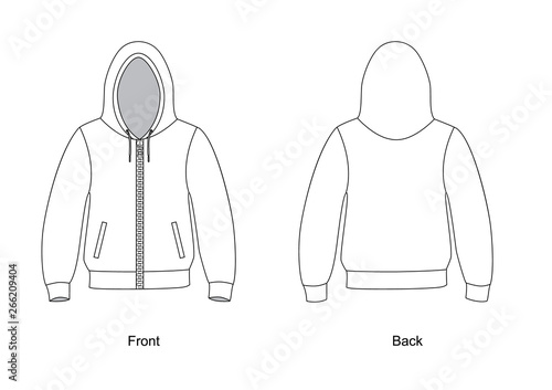 Hoodie on the front zipper vector. Spotswear template vector.