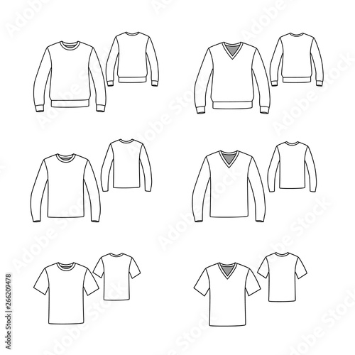 set of tshirts with round neck and v-neck. set of sweatshirt with round neck and v- neck vector
