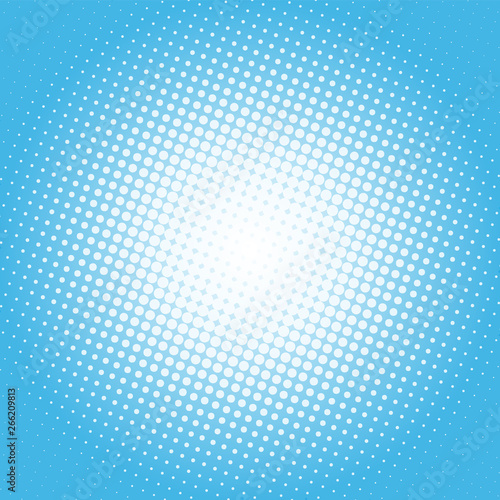 Light blue pop art background in retro comic style with halftone dots, vector illustration of backdrop with isolated dots