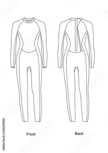 wetsuit with zipper on the back vector illustration. Diving suit vector.