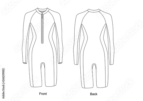 diving suit with zipper in front vector. Wetsuit template vector