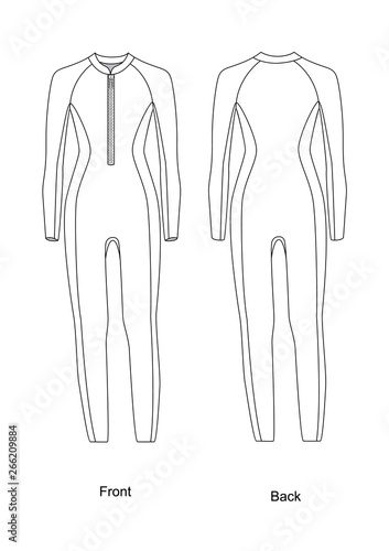Diving suit vector.  wetsuit with long sleeves and long pants with a zipper in front vector.