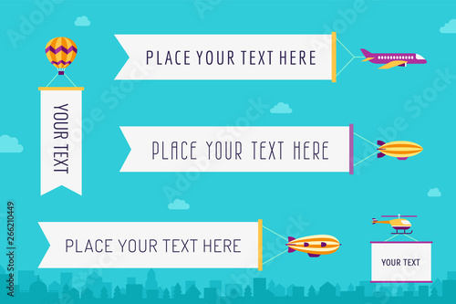 Air transport with posters flat style vector. Part seven.