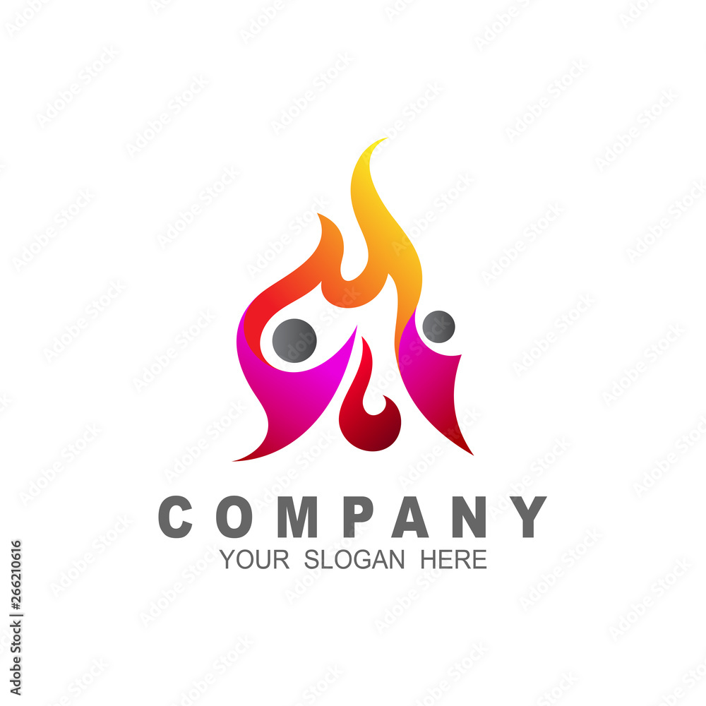 The human logo is gathering and carrying fire, human logo, community icon The human logo is gathering and carrying fire, human logo, community icon