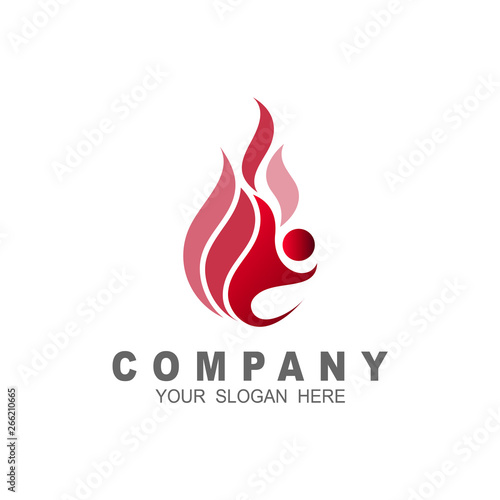 Fire in me icon template human person in flame logo, fire and people vector