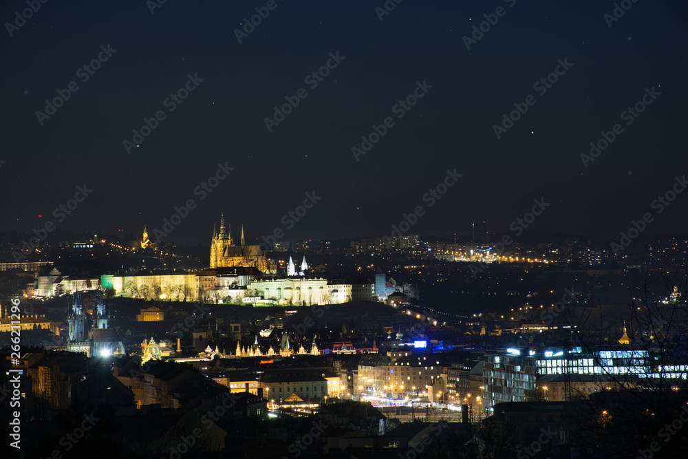 Nighty Prague's panorama. Nice view old town with its castles.