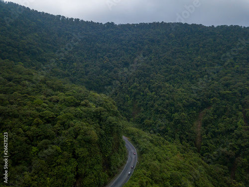 Beautiful aerial view of the Zurqui tunnel road to the Braulio carrillo National Park photo