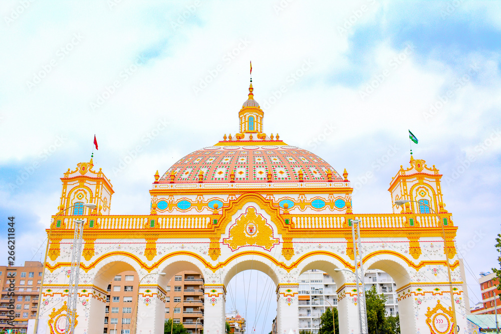 Fototapeta premium Entrance arch (Portada) to the May Fair , Seville Fair (Feria de Sevilla), Andalusia, Spain