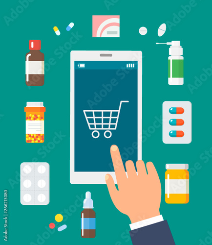 Online pharmacy in the flat style isolated. vector illustration