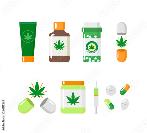 Medical marijuana icons. Vector illustration.concept of free sale of marijuana for medicinal purposes
