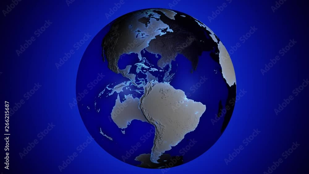 Blue transparent 3d animated earth showing the borders of the country South Sudan and the capital Juba in 4K resolution at daytime