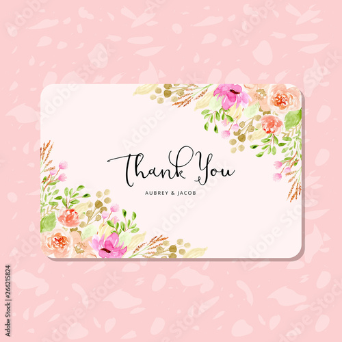 thank you card with floral frame watercolor