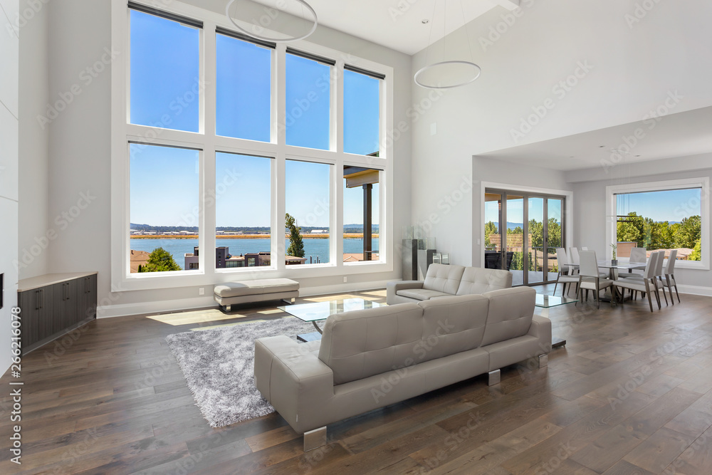 Beautiful modern living room in new luxury home with floor to ceiling ...