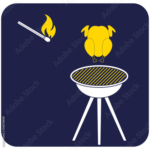 barbecue grill with chicken icon