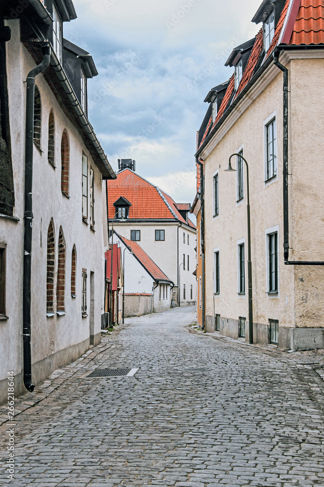 stone street with old building in Visby old town