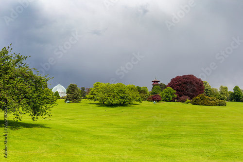 Japanese Tower seen during stormy weather in the grounds of the Castle of Laeken, the home of the Belgian royal family