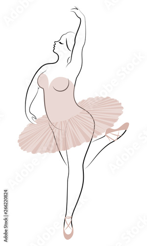 Silhouette of a cute lady, she is dancing ballet. The woman has an overweight body. Girl is plump. Woman ballerina, gymnast. Vector illustration