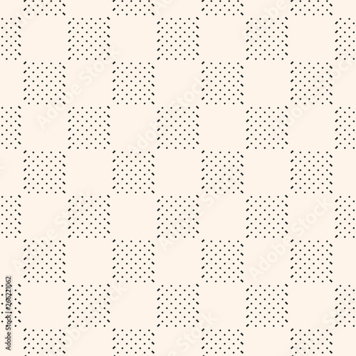 Vector minimalist geometric seamless pattern with small elements, squares, dots