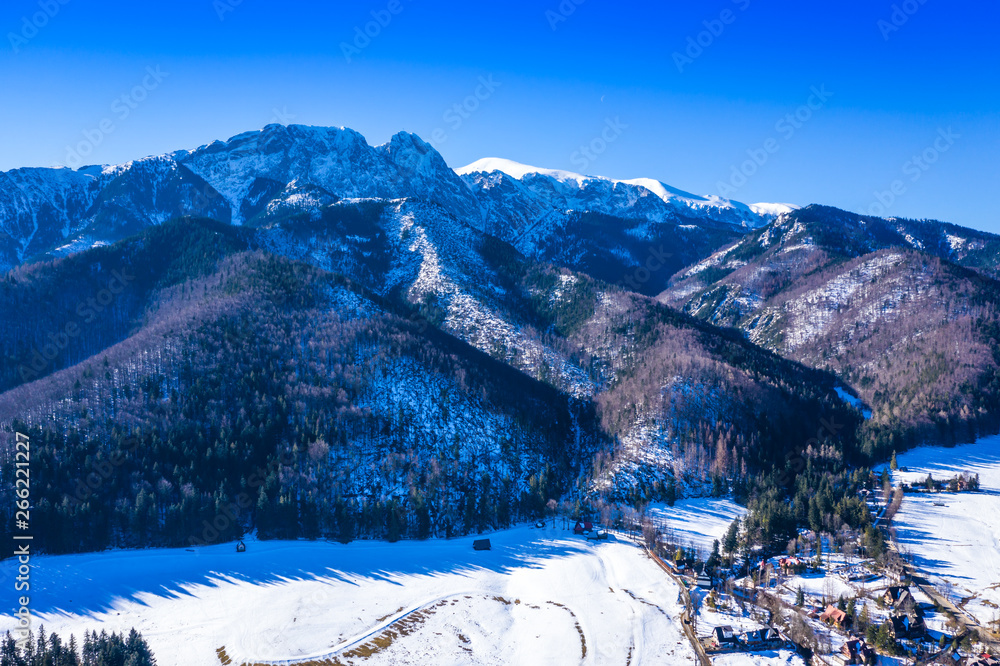 aerial winter Tatra mountain landscape of zakopane