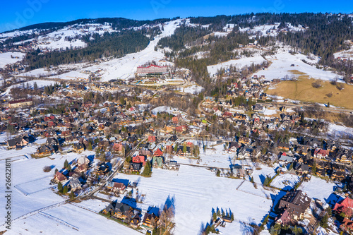 aerial winter Tatra mountain landscape of zakopane