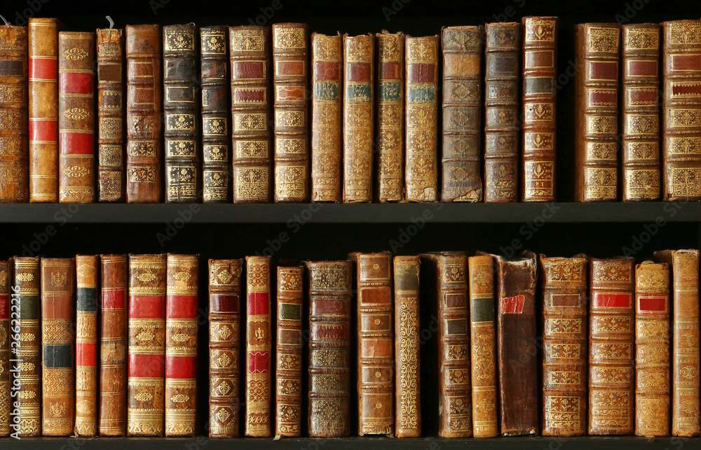 Fototapeta premium old books on wooden shelf