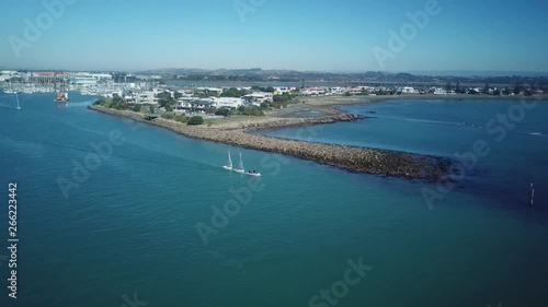Wallpaper Mural Boats sailing out of Napier marina, aerial pan on beautiful sunny day on New Zealand east coast Torontodigital.ca