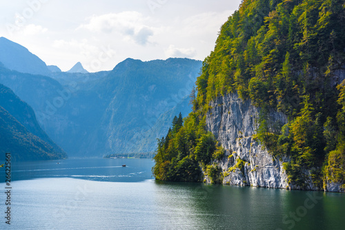 Lake with Alp mountains Schoenau am Koenigssee, Konigsee, Berchtesgaden National Park, Bavaria, Germany