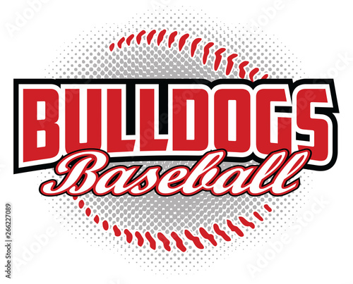 Bulldogs Baseball Design is a bulldogs mascot design template that includes team text and a stylized softball graphic in the background. Great for team or school t-shirts, promotions and advertising.