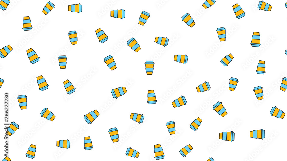 Texture seamless pattern from a set of beautiful nice tasty refreshing coffee drinks in fast takeaway thermo glasses on a white background. Vector illustration Texture seamless pattern from a set of beautiful nice tasty refreshing coffee drinks in fast takeaway thermo glasses on a white background. Vector illustration