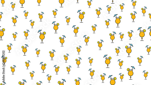 Texture seamless pattern of beautiful nice tasty refreshing alcoholic drinks cocktails with a straw slice of lemon and ice on a white background. Vector illustration