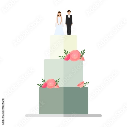 Wedding cakes with floral decoration isolated on a white background.