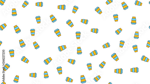 Texture seamless pattern from a set of beautiful nice tasty refreshing coffee drinks in fast takeaway thermo glasses on a white background. Vector illustration