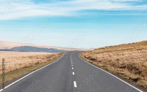 Empty Asphalt Road in Brecon Beacons, UK