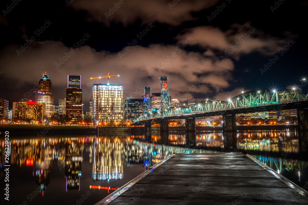 Fototapeta premium View of Portland's Hawthorne Bridge With Downtown in the Background