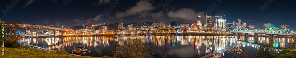 Large Panoramic View of Downtown Portland with the Main Three Bridges in the Picture