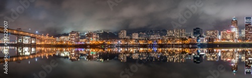 Wide Angle Panorama of Downtown Portland With Marquam Bridge on the Left © porqueno