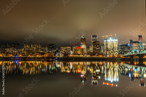 Downtown Portland Skyline At Night