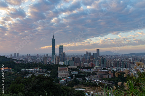 Aerial view of the Taipei 101 and cityscape from Xiangshan