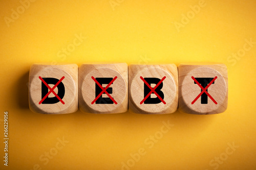 Wooden Blocks With No Debt Concept