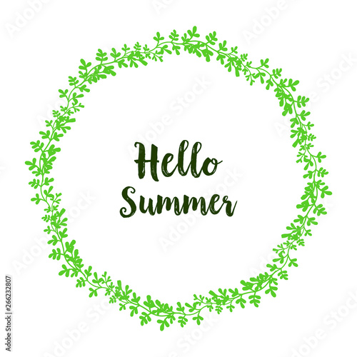 Vector illustration circular leaf wreath frames with card hello summer