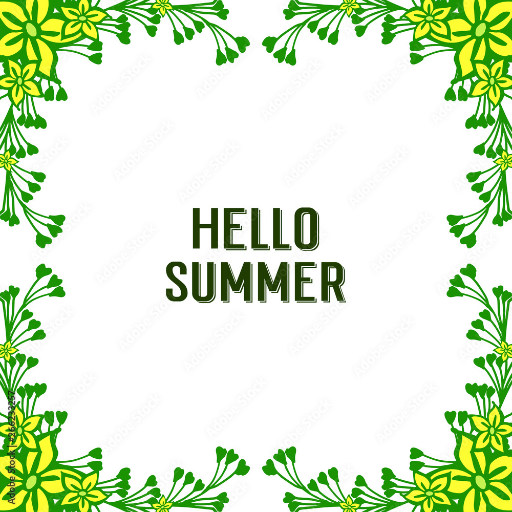 Vector illustration crowd yellow flower frame with writing hello summer Vector illustration crowd yellow flower frame with writing hello summer