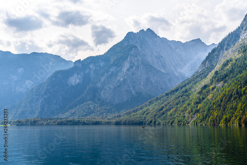 Koenigssee lake with Alp mountains, Konigsee, Berchtesgaden National Park, Bavaria, Germany