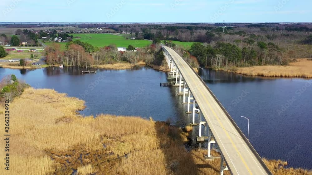 Drone flying over bridge on inner coastal
