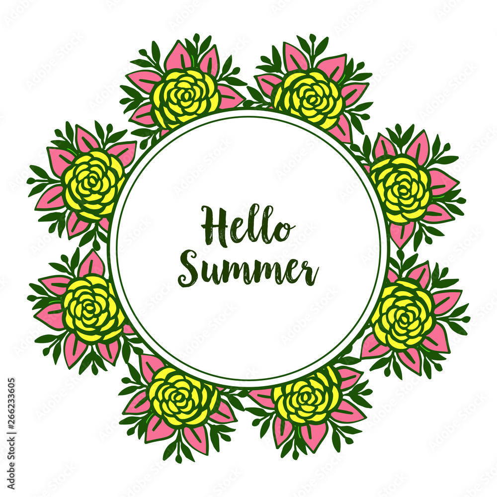 Vector illustration banner hello summer for various crowd colorful flower frame
