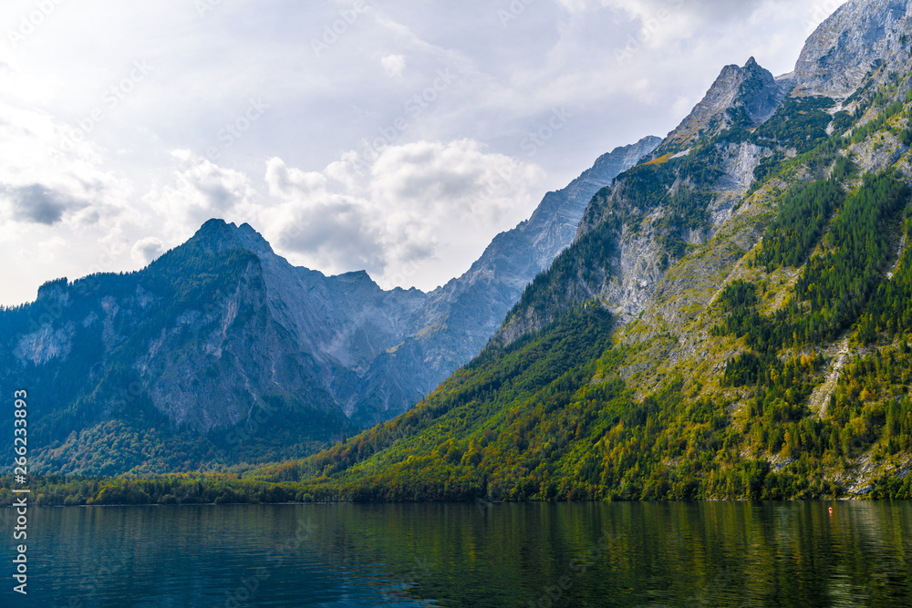 Plakat Koenigssee lake with Alp mountains, Konigsee, Berchtesgaden National Park, Bavaria, Germany