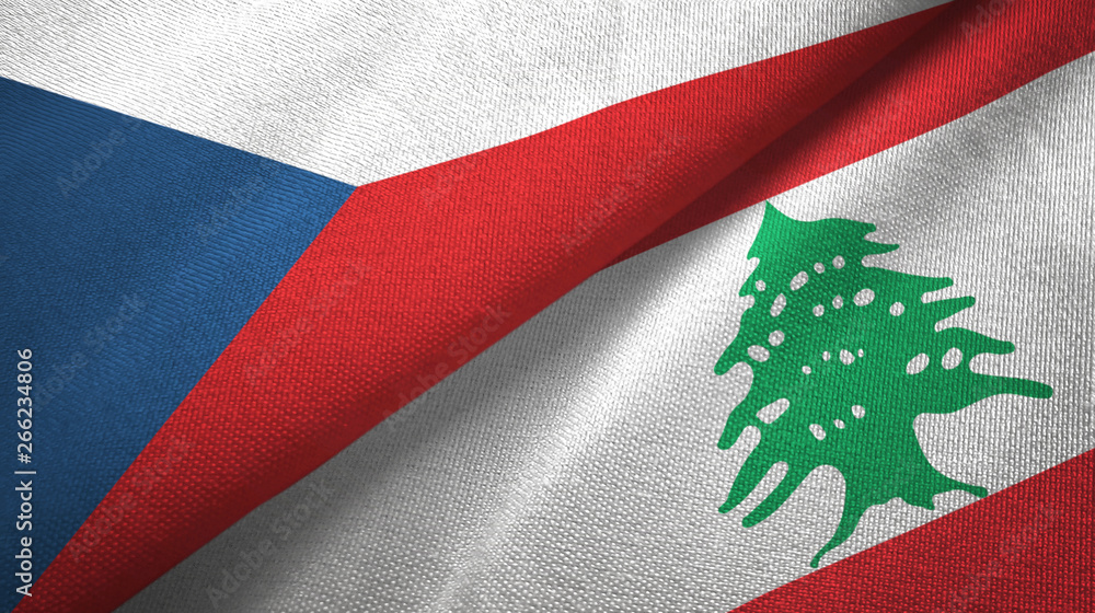 Fototapeta premium Czech Republic and Lebanon two flags textile cloth, fabric texture