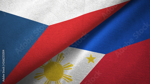 Czech Republic and Philippines two flags textile cloth, fabric texture