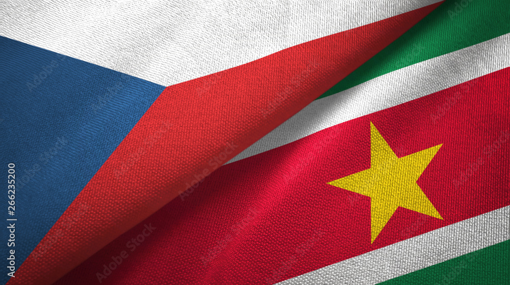 Czech Republic and Suriname two flags textile cloth, fabric texture Czech Republic and Suriname two flags textile cloth, fabric texture
