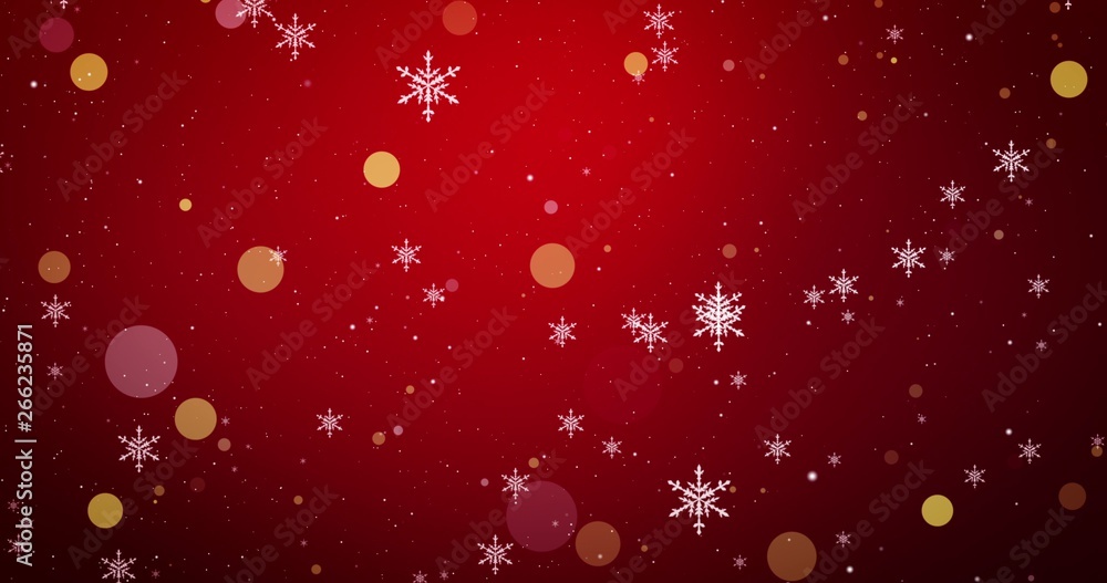 Golden, snowflakes and bokeh lights on the red Christmas background. 3D render Golden, snowflakes and bokeh lights on the red Christmas background. 3D render