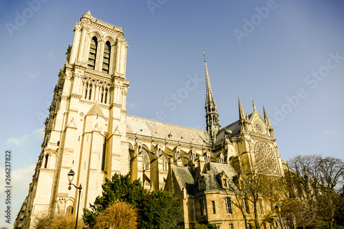 Canvas Print Notre Dame de paris Church cathedral detail, Photo image a Beautiful panoramic v